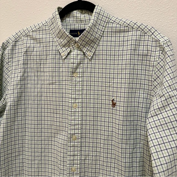 SOLD Ralph Lauren Mens L Gingham Blue Green Button Down Long Sleeve - Picture 7 of 9
